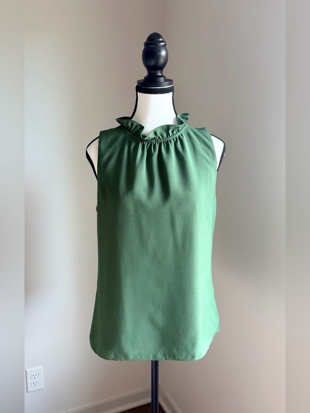 J.Crew Ruffleneck Sleeveless Blouse Utility Green XS